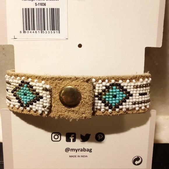 NWT Myra Bag Turquoise, White and Tan Beaded Leather Bracelet - Picture 3 of 3